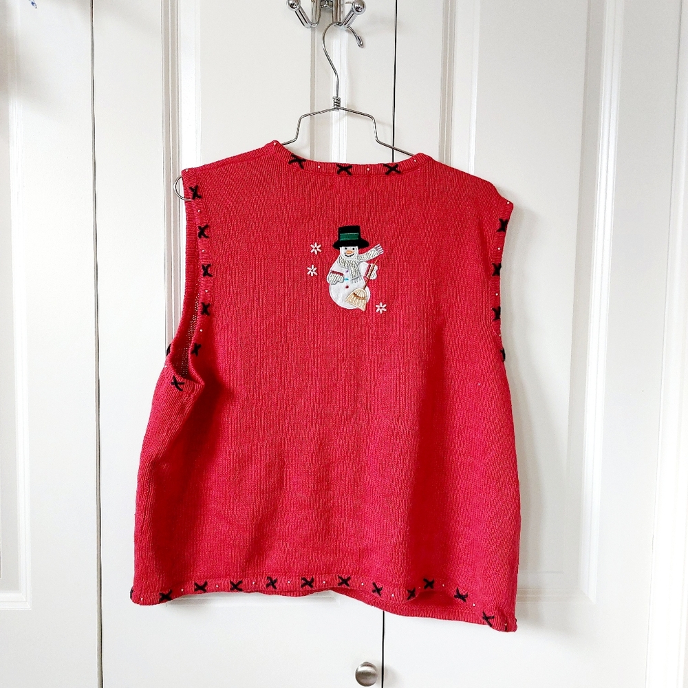 Christmas Ribbon Snowmen Sweater Vest size Large Designer Originals Snowflake - Picture 2 of 5